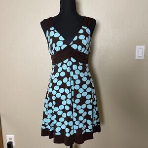 Y2K Polka Dot Medium Empire Waist Sleeveless Fit-and-Flare Brown Blue Dress